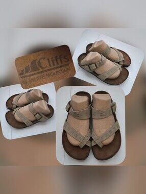 Cliffs by WHITE MOUNTAIN Olive Taupe Laser-Cut Slide Sandals Size 6.5